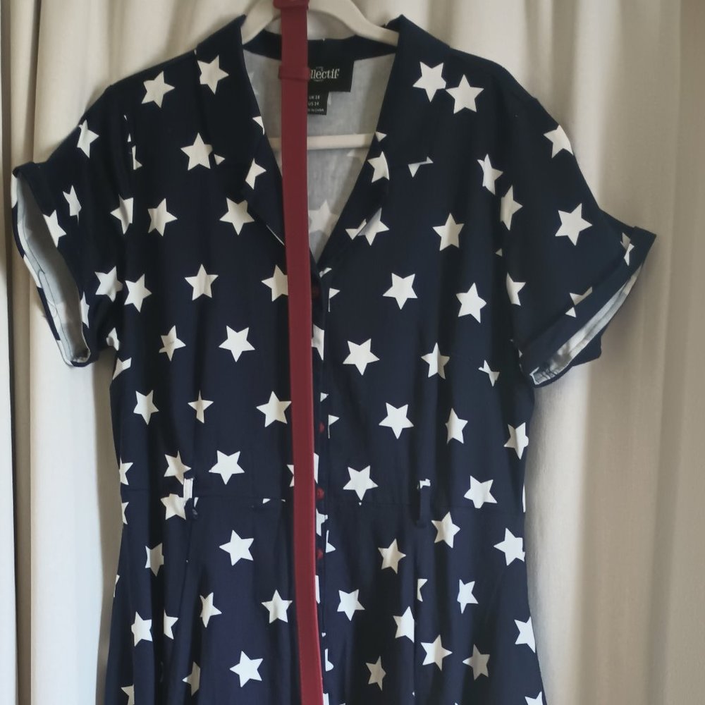 Collectif Caterina swing dress navy and white stars size UK 18